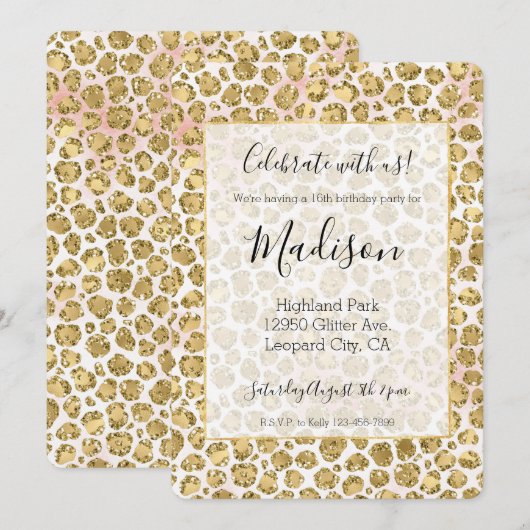 Glitzy Glam Gold Blush Glitter Leopard Print Kaart (Voorkant / Achterkant)