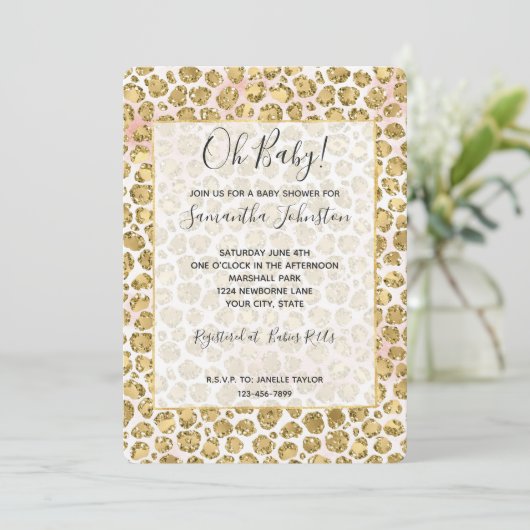 Glitzy Glam Gold Blush Glitter Leopard Print  Kaart (Staand voorkant)