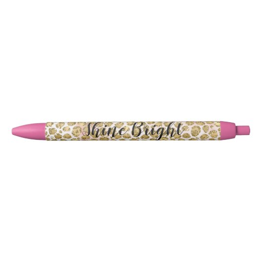 Glitzy Glam Gold Blush Glitter Leopard Print Zwarte Inkt Pen (Voorkant)