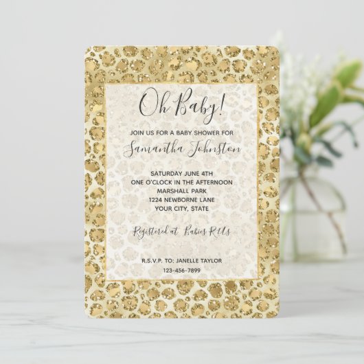 Glitzy Glam Gold Glitter Leopard Print Kaart (Staand voorkant)