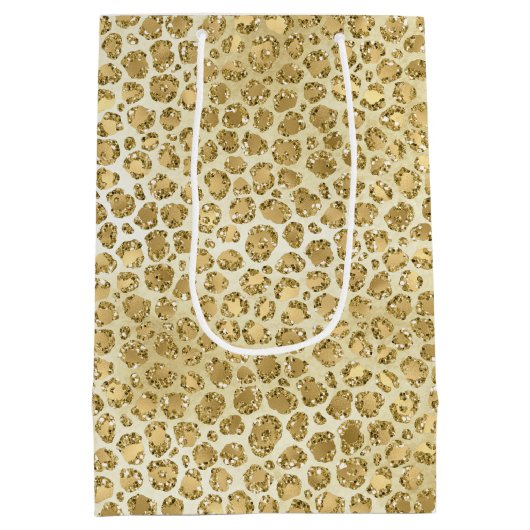 Glitzy Glam Gold Glitter Leopard Print Medium Cadeauzakje (Achterkant)