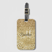 Glitzy Glam Gold Glitter Leopard Print Monogram Bagagelabel (Voorkant (verticaal))