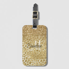 Glitzy Glam Gold Glitter Leopard Print Monogram Bagagelabel