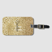 Glitzy Glam Gold Glitter Leopard Print Monogram Bagagelabel (Voorkant (horizontaal))