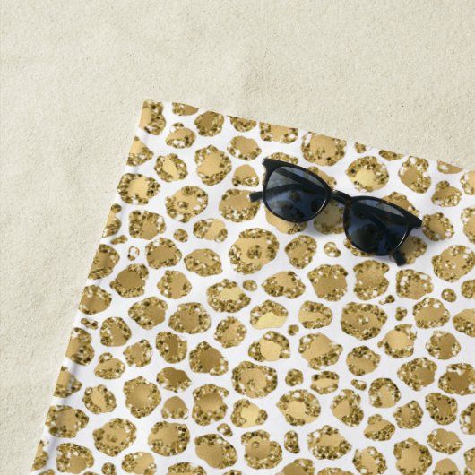 Glitzy Glam Gold Glitter Leopard Print Strandlaken (In situ)