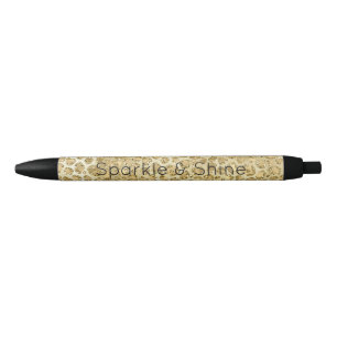 Glitzy Glam Gold Glitter Leopard Print Zwarte Inkt Pen