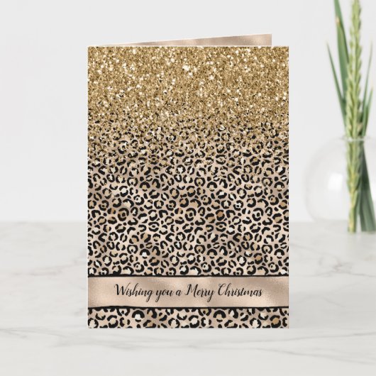 Glitzy Glam Gold Leopard Print Glitter Feestdagen Kaart (Voorkant)