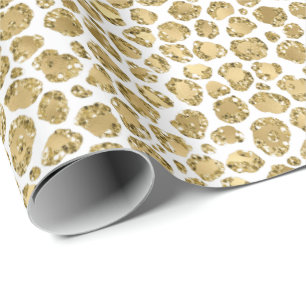 Glitzy Glam Gold White Glitter Leopard Print Cadeaupapier