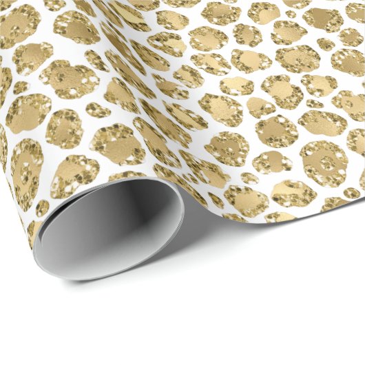 Glitzy Glam Gold White Glitter Leopard Print Cadeaupapier (Rol Hoek)