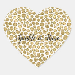 Glitzy Glam Goud Wit Glitter Luipaard Print Hart Sticker