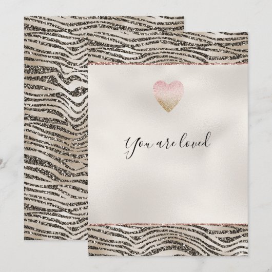 Glitzy Glam Khaki Bruin Glitter Zebra Print Notitiekaartje (Voorkant / Achterkant)