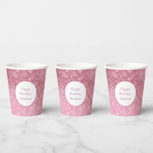 Glitzy Glam Roze Glitter Sweet 16 Verjaardag Papieren Bekers