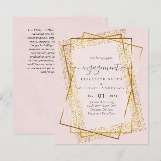 Glitzy Glam VERLOVING Uitnodigingen BUDGET (Voorkant / Achterkant)