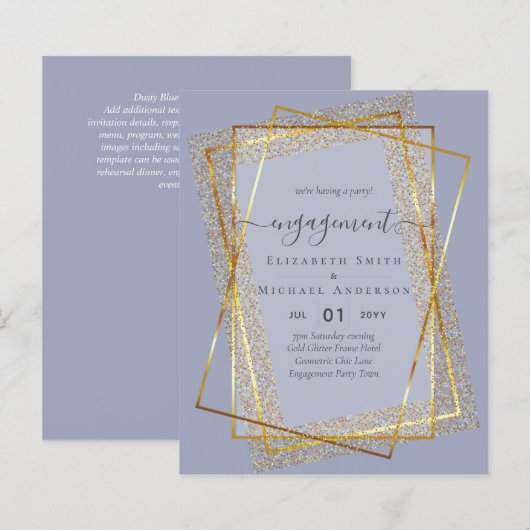 Glitzy Glam VERLOVINGSFEest Uitnodigingen BUDGET (Voorkant / Achterkant)