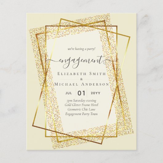 Glitzy Glam VERLOVINGSFeest Uitnodigingen BUDGET (Voorkant)