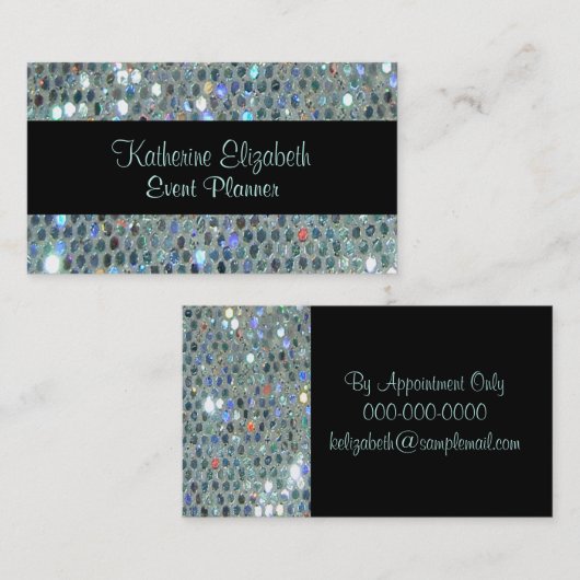 Glitzy Glamoureus Sparkly Glittery Silver Bling Visitekaartje (Voorkant / Achterkant)