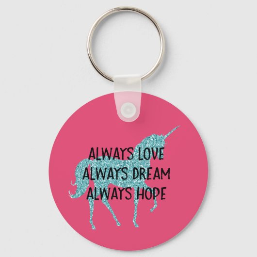 Glitzy Glitter Aqua Unicorn Inspirerend citaat Sleutelhanger (Voorkant)