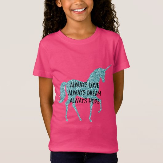 Glitzy Glitter Aqua Unicorn Inspirerend citaat T-shirt (Voorkant)