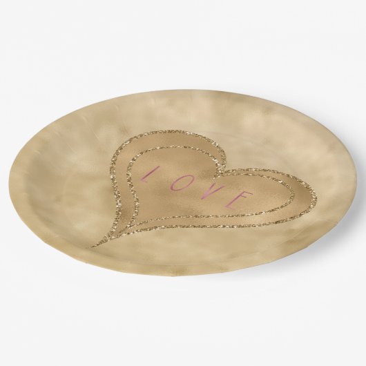 Glitzy Glitter Love Heart Papieren Bordje (Gekanteld)