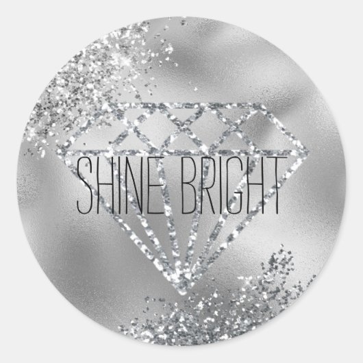 Glitzy Glitter Zilveren Diamant Shine Bright Ronde Sticker (Voorkant)