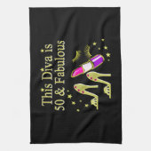 GLITZY GOLD 50E VERJAARDAG DIVA DESIGN THEEDOEK (Verticaal)