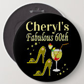 GLITZY GOLD 60TH BIRTHDAY PARTY RONDE BUTTON 6,0 CM (Voorkant /achterkant)