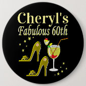 GLITZY GOLD 60TH BIRTHDAY PARTY RONDE BUTTON 6,0 CM (Voorkant)