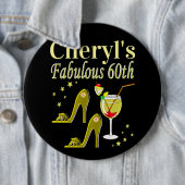 GLITZY GOLD 60TH BIRTHDAY PARTY RONDE BUTTON 6,0 CM (In situ)