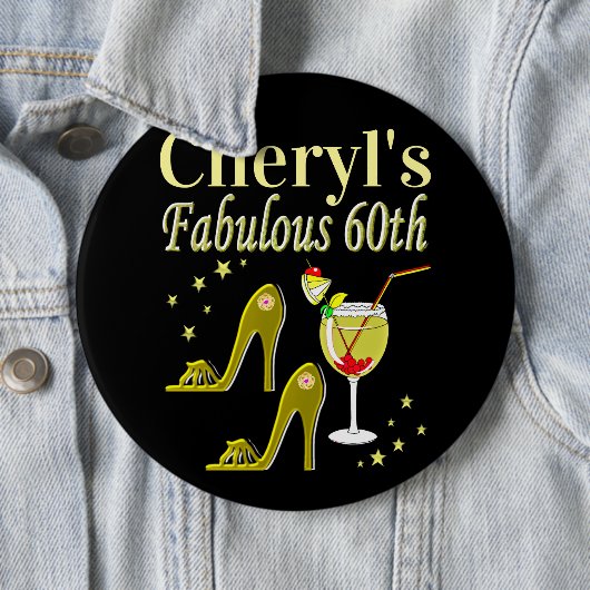 GLITZY GOLD 60TH BIRTHDAY PARTY RONDE BUTTON 6,0 CM (In situ)