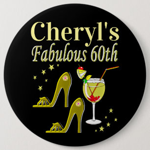 GLITZY GOLD 60TH BIRTHDAY PARTY RONDE BUTTON 6,0 CM