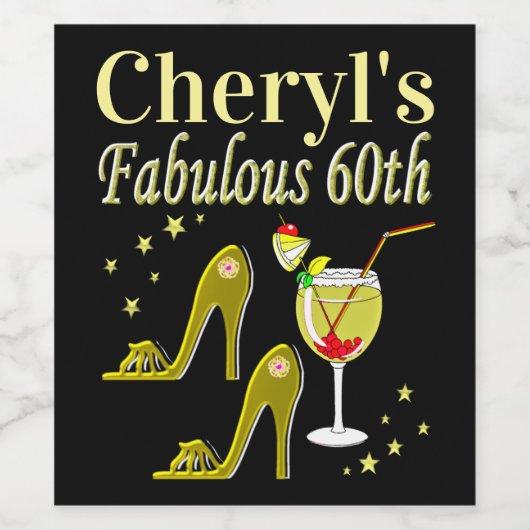 GLITZY GOLD 60TH BIRTHDAY PARTY WIJN ETIKET (Enkel label)