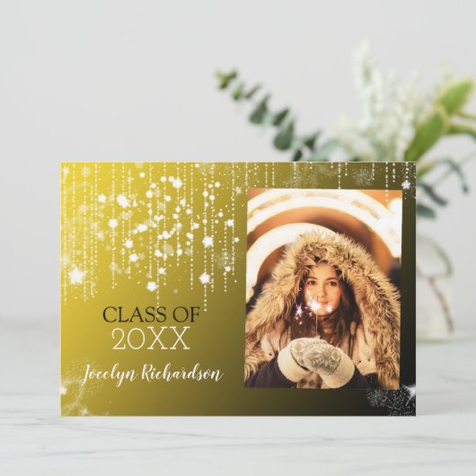 Glitzy Gold Afstuderen Foto aankondiging (Staand voorkant)