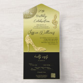 Glitzy Gold & Black 30e verjaardag QR-code All In One Uitnodiging (Binnen)