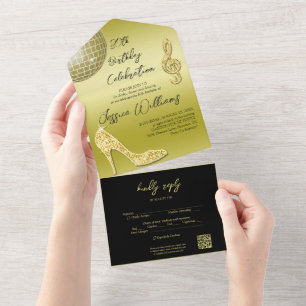 Glitzy Gold & Black 30e verjaardag QR-code All In One Uitnodiging