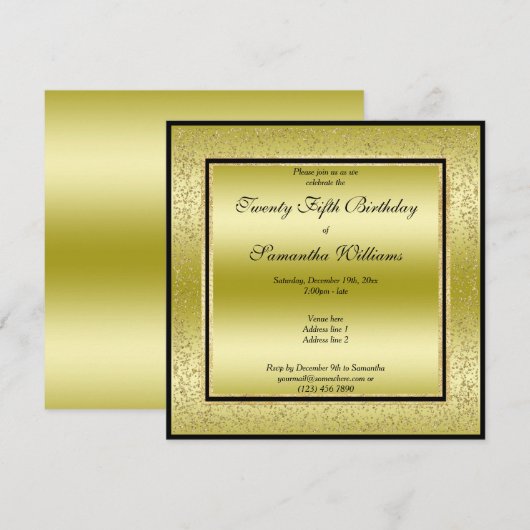 Glitzy Gold & Black, Gold Glitter Lijst Verjaardag Kaart (Voorkant / Achterkant)