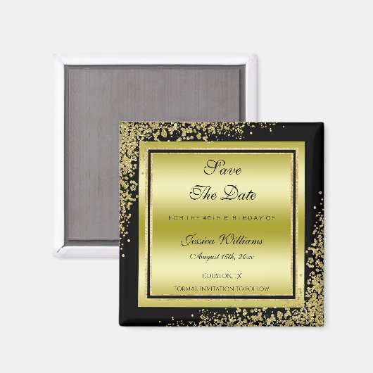Glitzy Gold Confetti Decoraties sparen de datum Magneet (Voorkant / Achterkant)