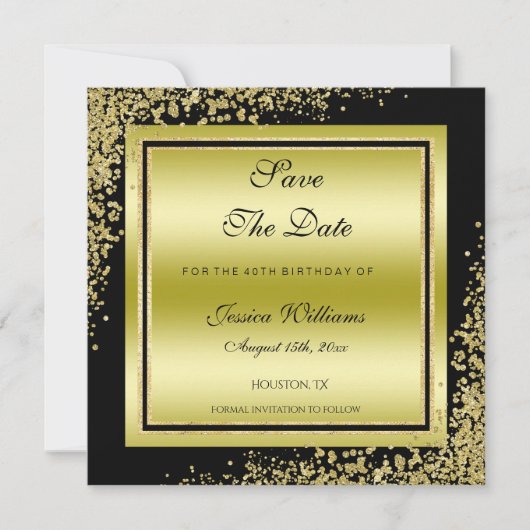 Glitzy Gold Confetti Decorations Birthday Save The Date (Voorkant)