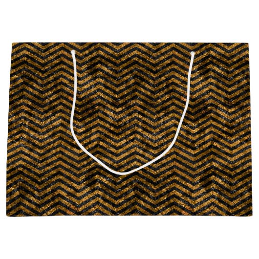 Glitzy Gold en Black Faux Foil Chevrons Groot Cadeauzakje (Voorkant)