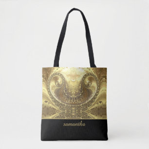 Glitzy Gold en Black Monogram Tote Bag