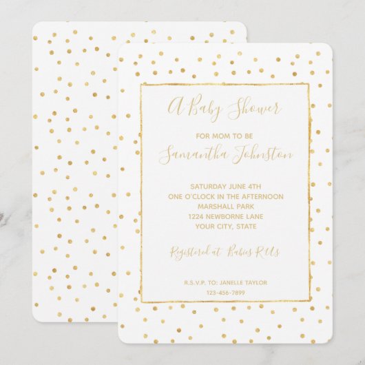 Glitzy Gold en White Confetti Baby shower Kaart (Voorkant / Achterkant)