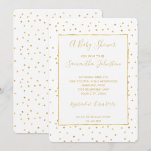 Glitzy Gold en White Confetti Baby shower Kaart