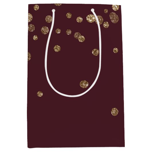 Glitzy Gold Glam Bourgogne Stippen Medium Cadeauzakje (Voorkant)