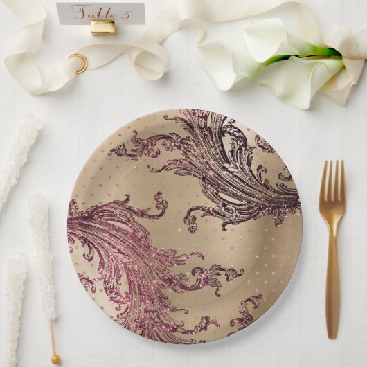 Glitzy Gold Glam Burgundy Hearts Vrijgezellenfeest Papieren Bordje (Huwelijk)