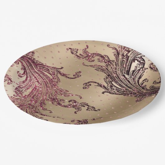 Glitzy Gold Glam Burgundy Hearts Vrijgezellenfeest Papieren Bordje (Gekanteld)