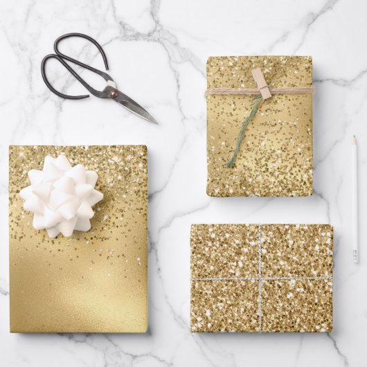Glitzy Gold Glam Glitter Sparkle Inpakpapier Vel (Voorkant)
