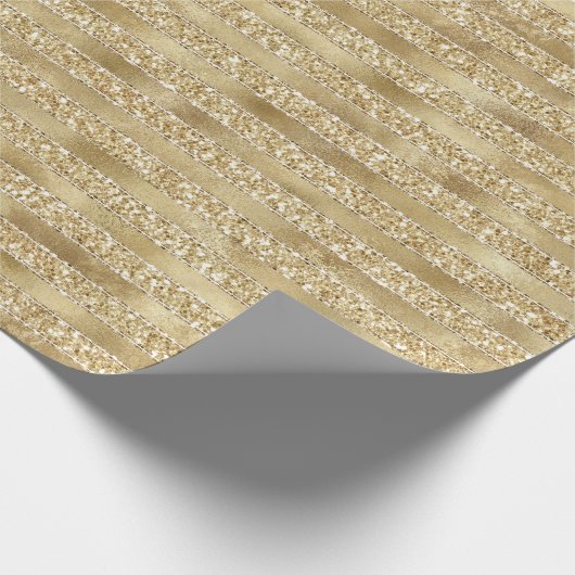 Glitzy Gold Glam Glitter Stripes Cadeaupapier (Hoek)
