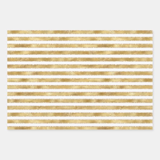 Glitzy Gold Glam Glitter Stripes Inpakpapier Vel (Voorkant 3)