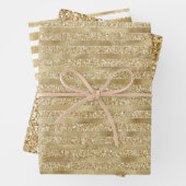 Glitzy Gold Glam Glitter Stripes Inpakpapier Vel (In situ)
