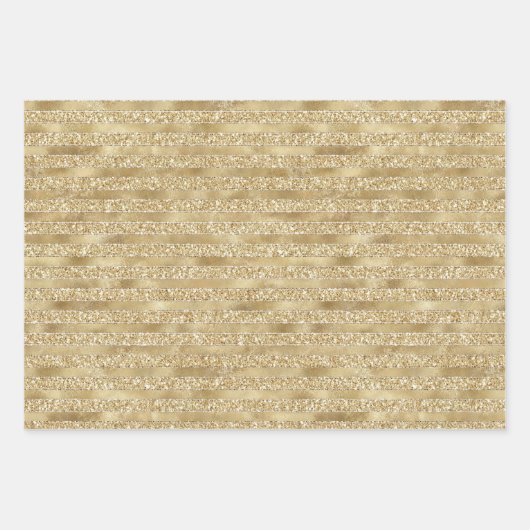 Glitzy Gold Glam Glitter Stripes Inpakpapier Vel (Voorkant)
