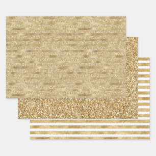 Glitzy Gold Glam Glitter Stripes Inpakpapier Vel